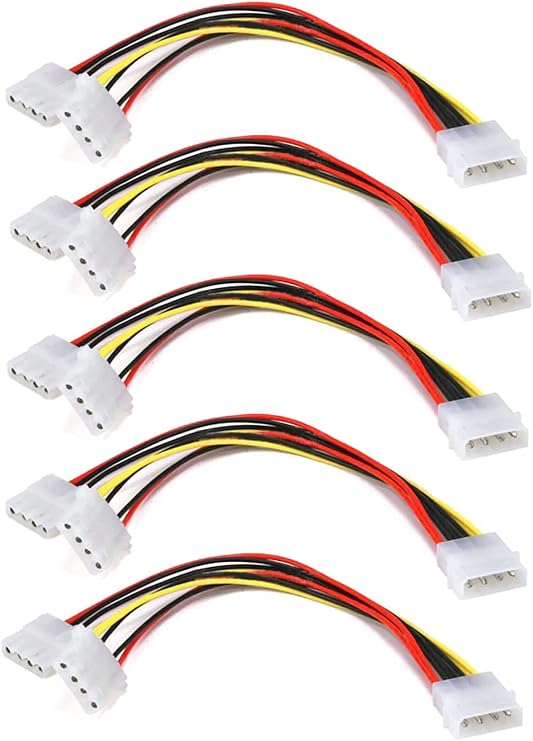 iMBAPrice (Pack of 5) Computer Molex 4 Pin Power Supply Y Splitter Cable Connector (Value Pack)