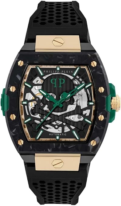 Philipp Plein Collection Luxury Mens Watch Timepieces with a Black Strap and Dial Featuring a Two Tone Case