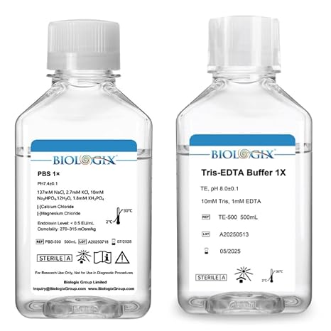 PBS Buffer 1X and TE Buffer Bundle 500ml for Molecular Biology and Laboratory Research, Ready to Use