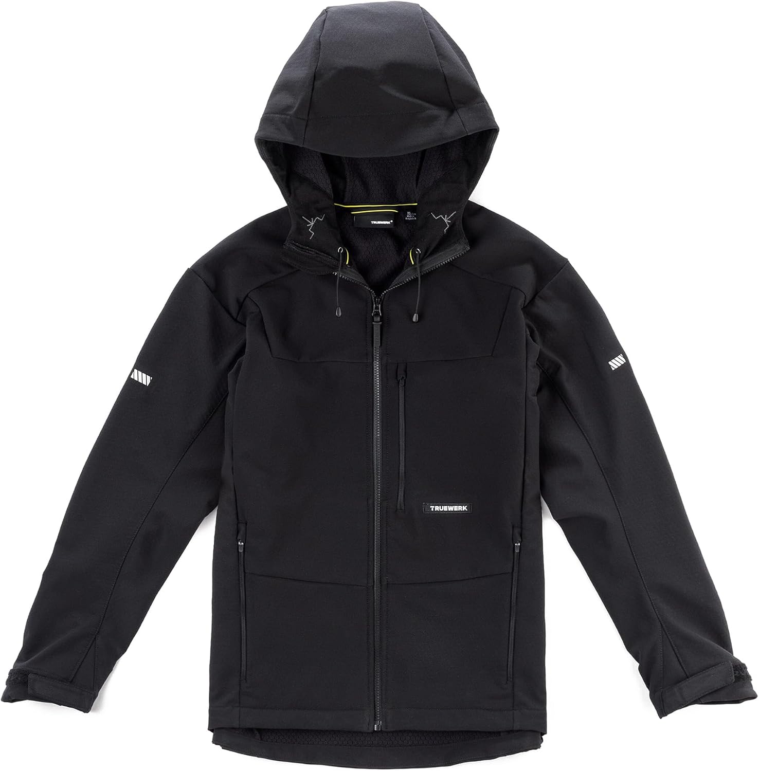 TRUEWERK Men's Insulated Work Jacket - S3 Solution Zip-Up Hoodie, Fleece-Lined, Waterproof Tactical Coat with 4-Way Stretch