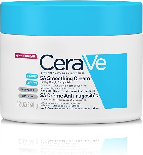 CeraVe SA Smoothing Cream Pot With Salicylic Acid, 10% Urea, 3 Essential Ceramides, Gentle Exfoliating Body Cream for Dry Rough Bumpy Skin,