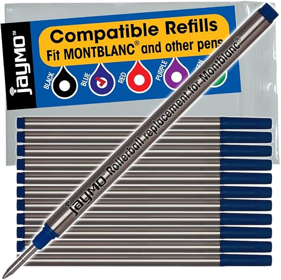 Replacement for Montblanc 105159 - Rollerball Pen Refill - 12 Blue
