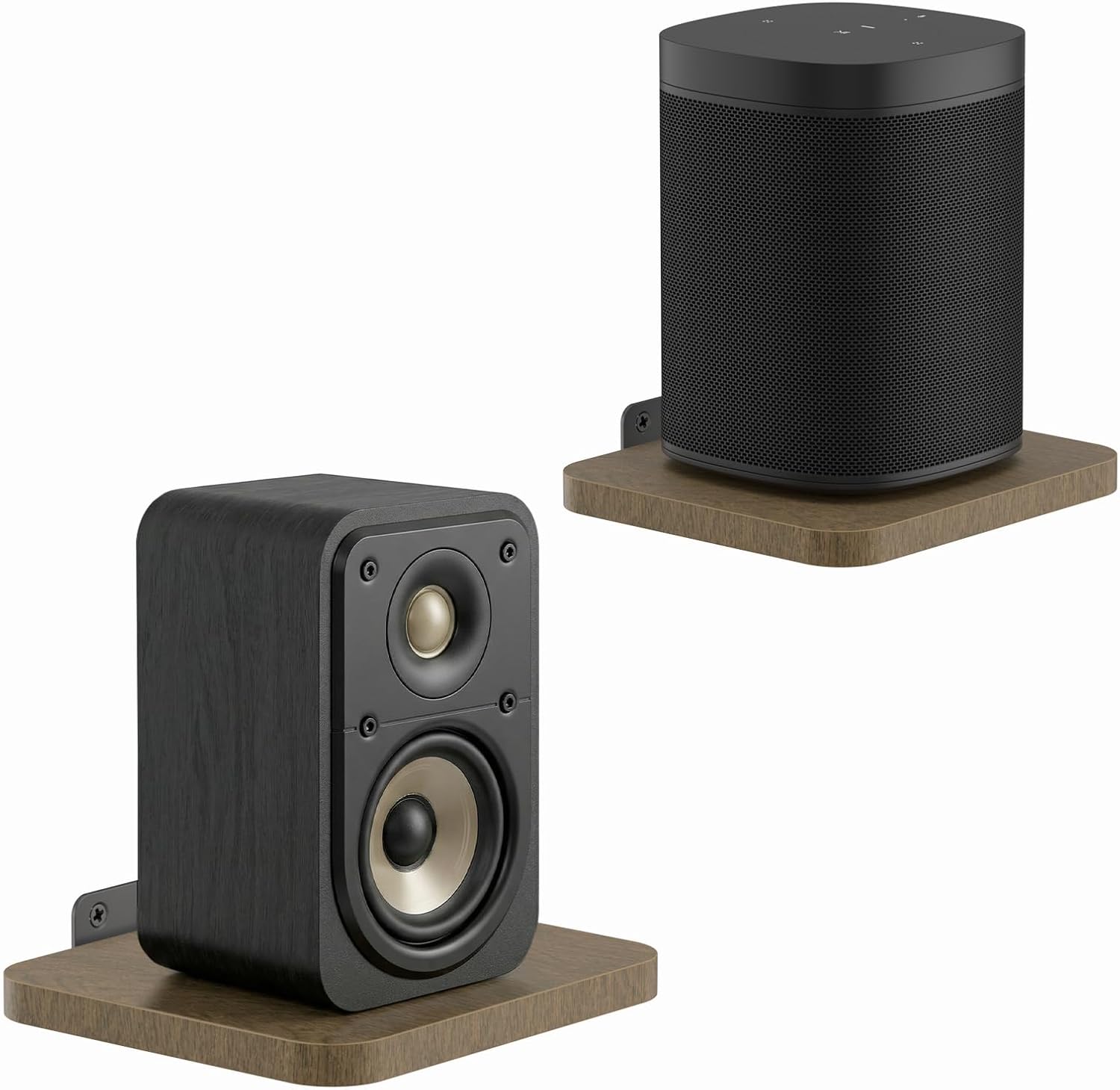 Universal Wall Mount for Samsung, Roku, Sony, JBL, Vizio, LG - Wooden Adjustable Speaker Shelf for Most Satellite Speakers, Floating Wall Shelves, Pair