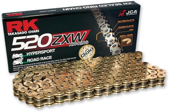 RK Racing Chain GB520ZXW-120 Gold 120 Link XW-Ring Premium High Performance Chain with Connecting Link