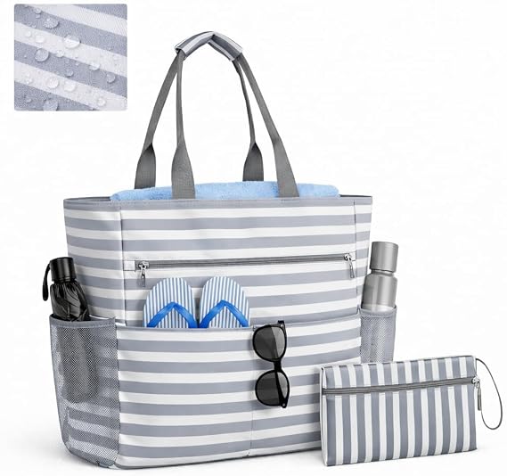 Waterproof Foldable Tote Bag for Travel Large Carry-On with Zipper Pocket for Beach, Gym, Airplane & Weekend Trips