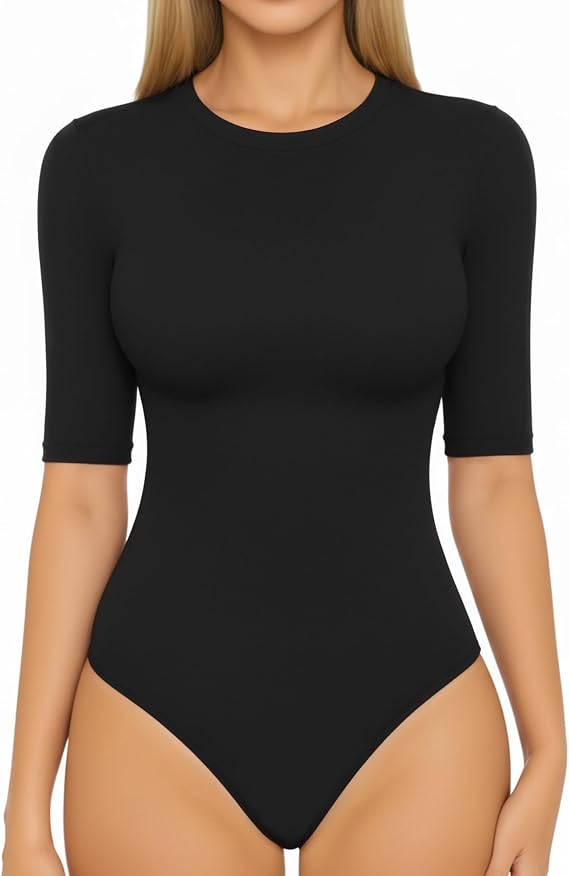 ALGALAROUND Women's Half Sleeve Crew Neck Bodysuit UK Black L