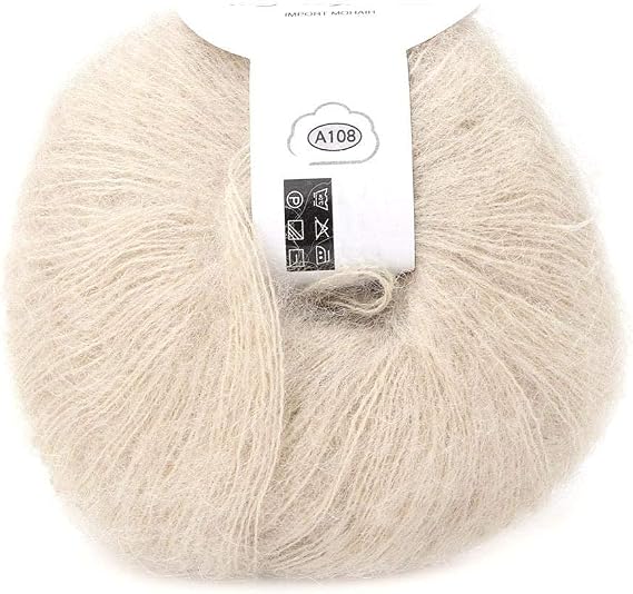 Soft Mohair Wool Knitting Yarn, Lightweight Hand Knitwear Yarn DIY Shawl Scarf Crochet Thread for Sewing Knitting Accessories(Beige)