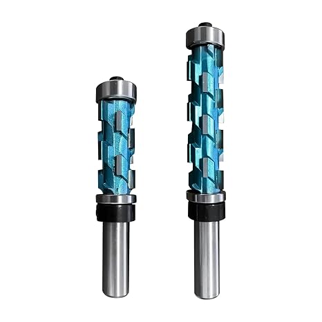 2pcs Flush Trim Router Bit, 1/2" Shank Bearing Flush Trim Bit Double Bearing Spiral Trimming Flat Trimming Router Bit Solid Carbide UP Down Compression Router Bit for Woodwork Triming, 3-7/8" 4-7/8"