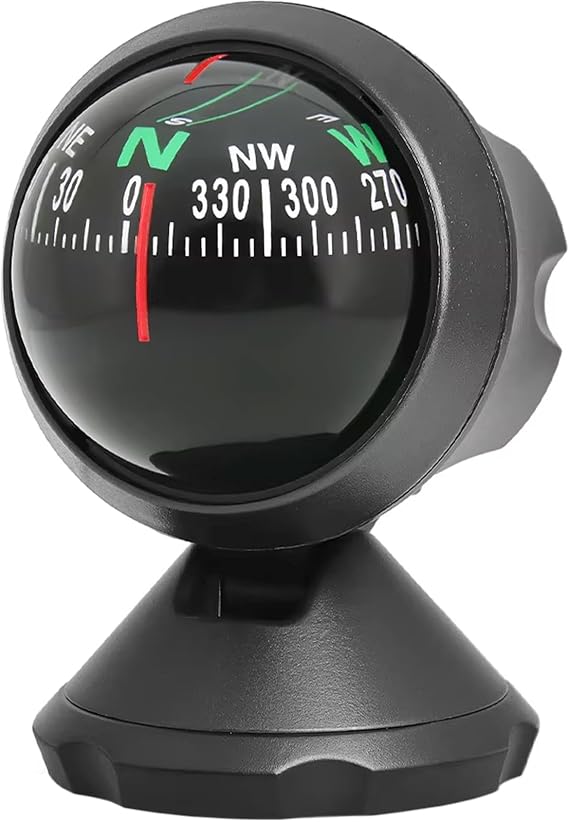 Compass for Car Dashboard Adjustable Navigation Guide Ball Portable Direction Pointing Automotive Interior Decoration Accessories Easy Install Black