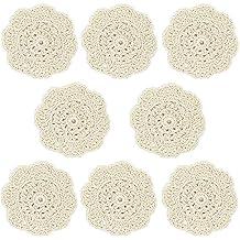 8 Pack 4" Doilies Cotton Coaster Cup Mat Hollow Crochet Lace Cotton Coasters Round Flower Shape Cup Mat Handmade Table Placemats for Drinks Cups Bottles Decoration 4 Inch Beige