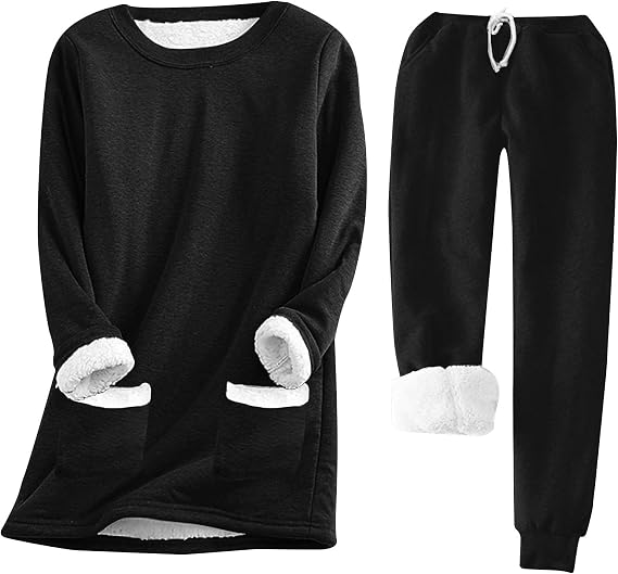 Ceboyel Womens Loungewear Set Fleece Two Piece Sweatshirt Sherpa Lined Sweatshirts & Sweatpant Soft Pajamas Sleepwear