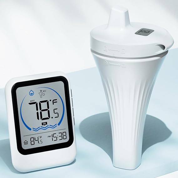 LIORQUE Digital Pool Thermometer with LCD Display, Wireless Pool Thermometer Floating Easy Read, IPX8 Waterproof Temperature Monitor for Hot Tub, Ice Bath, Aquarium, Fish Tank, Pond