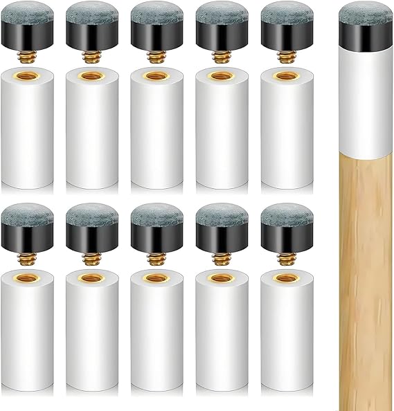 Pool Cue Tips Replacement Kit - Screw On Pool Stick Tips, Billiard White Ferrules, No Need Glue or Clamp for Snooker and Pool Cues, 12mm/13mm, 5pcs Each (Blue)