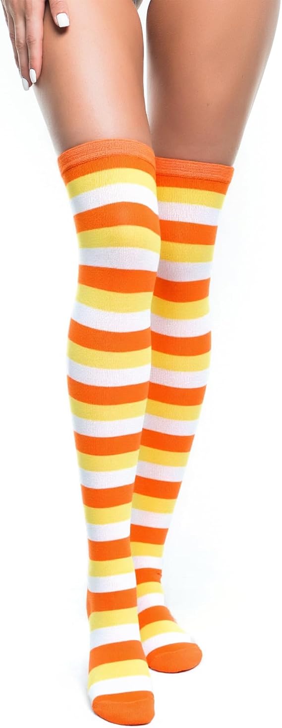 Striped Thigh High Socks Women Girls Novelty Long Cotton Striped Over Knee High Socks Halloween Cosplay Daily Wear