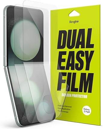 Ringke Dual Easy Film [4-Layer Protection] Compatible with Samsung Galaxy Z Flip 5 Screen Protector, Self Healing Repair Coating Full Coverage HD Clear Screen Protector - 2 Pack