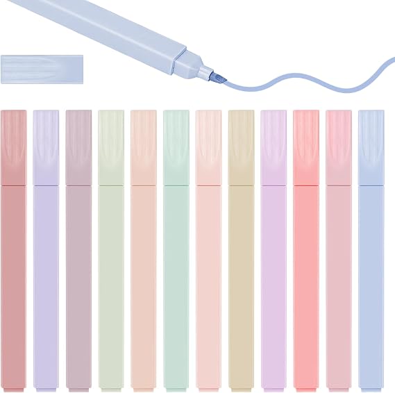 12 Pcs Highlighters Pens, Aesthetic Mild Pastel Highlighters
