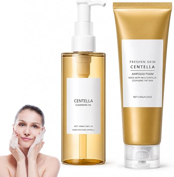 2 Pieces Facial Care Set with Centella Oil Cleansing Oil Facial Cleanser Gentle and Light for Sensitive and Acne Prone Skin