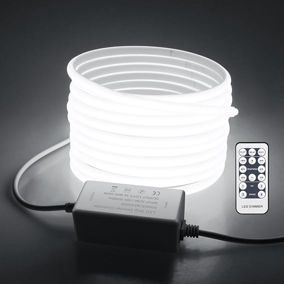 32.8FT Outdoor LED Rope Light Waterproof COB LED Strip Lights for Indoor 6000K Cold White AC 110V/120V Dimmable Connectable LED Flexible Light Strip for Indoor Garden Building Commerical Decor