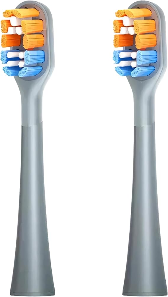 RANVOO AirJet X3 Bubble Electric Toothbrush Original Replacement Head, Conada Certified, Brushing & Flushing 2-in-1, Plaque Removal, Cleaning, Gum Care, 2 Packs, Whitening Bristles, Grey