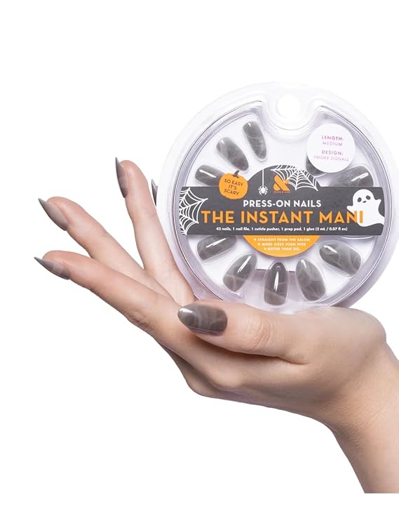 Olive & June Instant Mani Medium Almond Press-On Nails, Smoke Signals, 42 Pieces