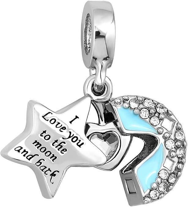 CharmSStory Heart I Love You to The Moon and Back Charm Beads for Bracelets