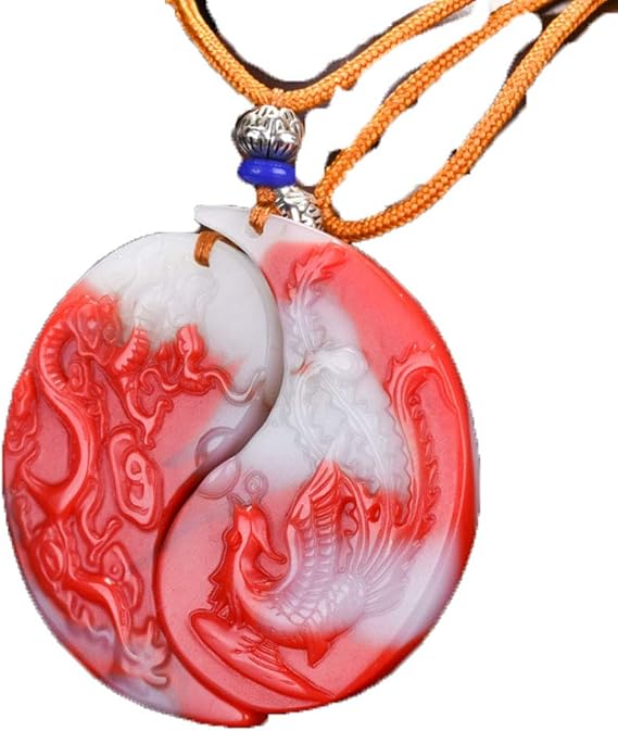 A Pair of Natural Hetian Jade Pendants Female Chicken Blood Jade Jade tai chi Dragon Phoenix Jade Gold Silk Jade Men's Couple Jade Pendant Necklace