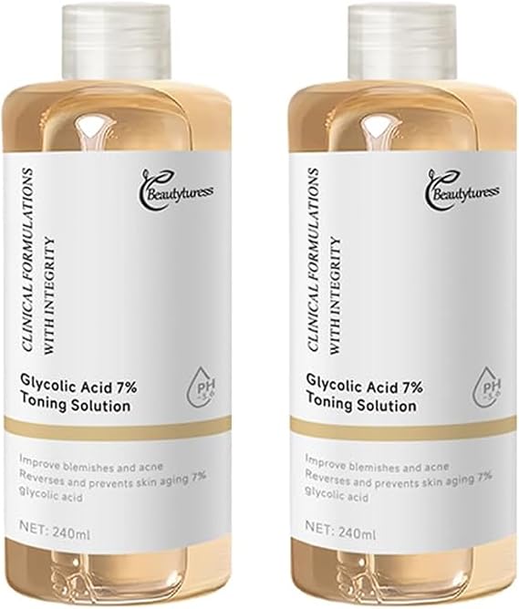 Glycolic Acid 7% Toning Solution - Gently Exfoliates, Smooths Skin Texture, Improvement Visible Clarity & Also Addressing Uneven Tone, Reveal Radiant Skin, 8.12 fl oz*2 Bottles