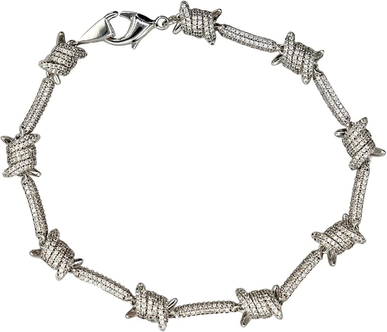 GLD Shop Barbed Wire - Necklace, Bracelet Options - 6/7/8/9 Inch Length Bracelet - 16/18/20/22 Inch Necklace - White Gold - Unisex