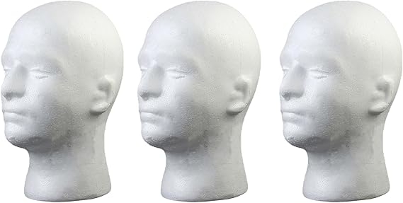 Male Female Foam Mannequin Head Model - Styrofoam Head Stand,Hat Wig Jewelry Holder Shop Display Holder,Man Wig Head Stand for Home, Salon, and Store Use (3 PCS)