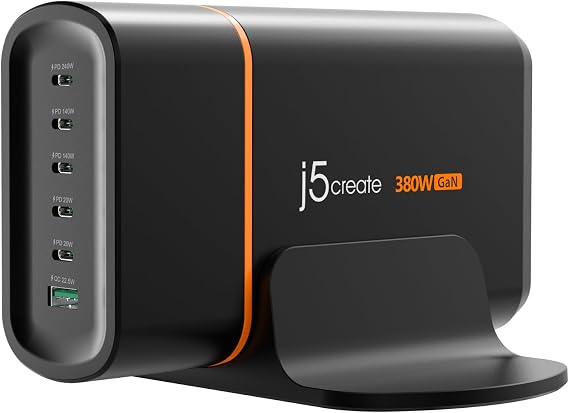 j5create 380W GaN USBC 6Port Charger for Laptops, Tablets, Smartphones