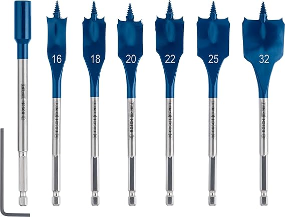 Bosch 7 x Expert Self Cut Speed yassı freze matkap seti (yumuşak ahşap, sunta, çap 16 – 32 mm, profesyonel aksesuar, matkap/tornavida için)