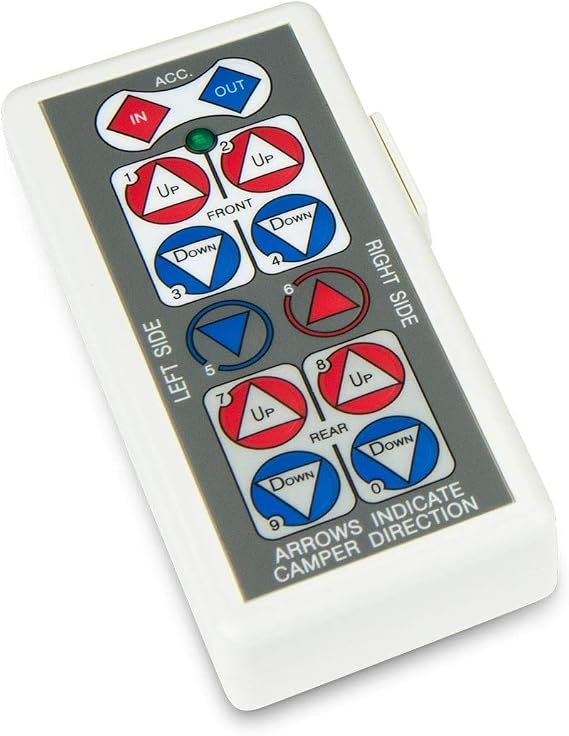 HappiJac Replacement Truck Camper Jack Wireless Remote Controller, Up-Down, Right-Left, in-Out Buttons, Directional Motor Control Pad, Requires 2 AA Batteries - 183070