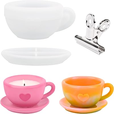 Actvty Coffee Cup Resin Mold, Candle Vessel Silicone Molds, Candle Cup with Tray Epoxy Mold for Epoxy Casting DIY Resin Craft Plaster Art Jewelry Gifts Home Decor