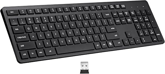 USB Silent Wireless Keyboard for Laptop Computer Full Size Number Pad Black