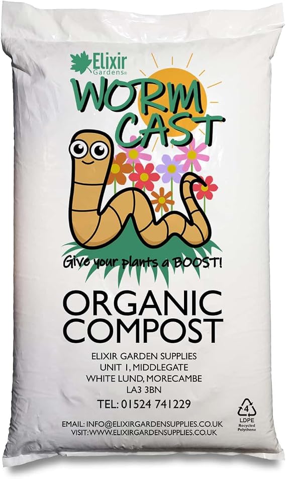 Elixir Gardens | Worm Castings 100% Organic Vermi Compost/Fertiliser/Soil Improver/Potting Bio Humus | 2 Litres - 400 Litres Available | 40 Litre Bag