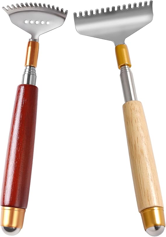 Oversized Back Scratcher, Extendable Backscratchers for Women Men Adults with Roller Ball & Solid Wood Handle & Steel Claws