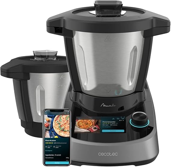 Cecotec Robot de Cocina Multifunción Mambo Touch con Jarra Habana, 1600 W, 37 Funciones, Pantalla Táctil TFT 5" con Recetario Integrado, 3,3 Litros, APP, Báscula y Jarra de Acero Inox + Habana