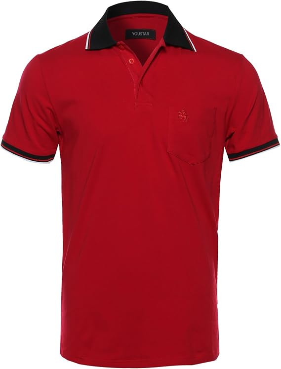 Youstar Men's Solid Short Sleeves Button Placket Pattern Design Polo Shirt