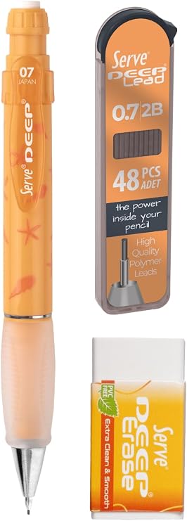 Serve Doğa Desenli Deep Kalem, Deep Silgi ve Deep Min, 0.7 mm, Hardal Sarısı