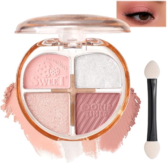 4-Shade Pink Eyeshadow Palette, Matte And Shimmer, Mini Compact, Applicator