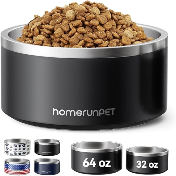 Homerunpet Double Wall Stainless Steel Dog Bowls (32oz, Black)