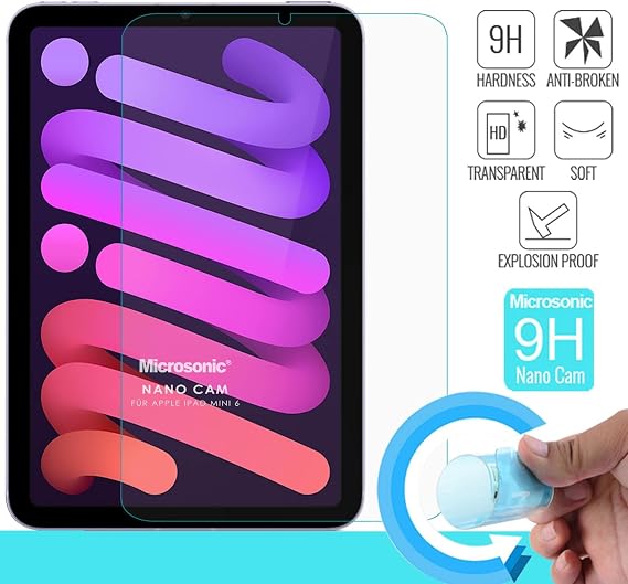 Microsonic Apple iPad Mini 7 (A2993-A2995) Nano Cam Ekran Koruyucu [iPad Mini 7 ile Uyumlu Ekran Koruyucu - Şeffaf]