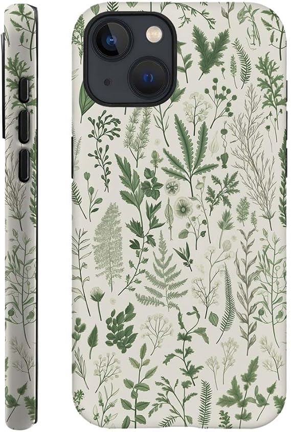 ケース iPhone 14用、ビンテージセージグリーン 花柄 スマホケース ハイブリッド 2層 ハードシェル、耐衝撃ソフト ガールズ レディース ボーイ メンズ、iPhone 14用ケース