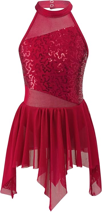 Kids Girls Cutout Back Lyrical Dance Dress Sleeveless Ballroom Dancing Costumes