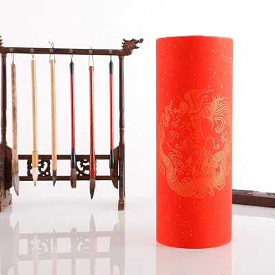 KYMY Chinese Red Xuan Paper Roll, Spring Festival Asian Blank Calligraphy Rice Paper- 17cm x 20m, Dragon Phoenix Door Chunlian Duilian Scrolls Couplets for Asian Vietnamese Korea Lunar New Year