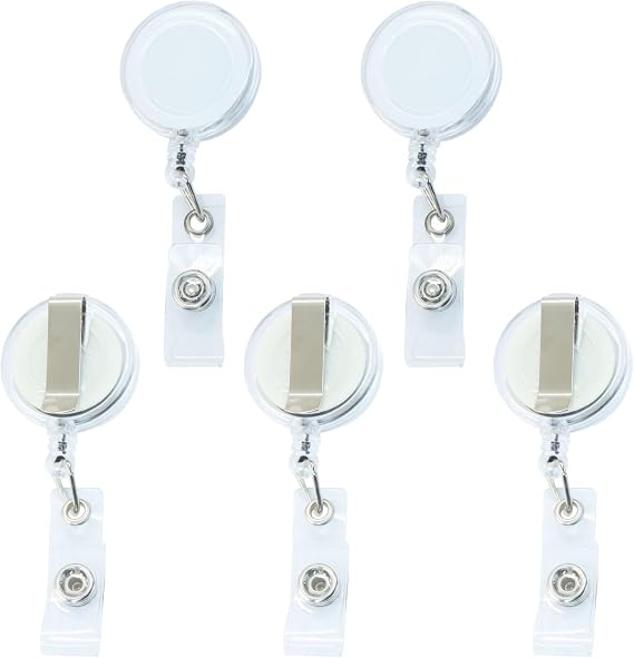 Badge Holder Reels, 5 Pack, Translucent Clear