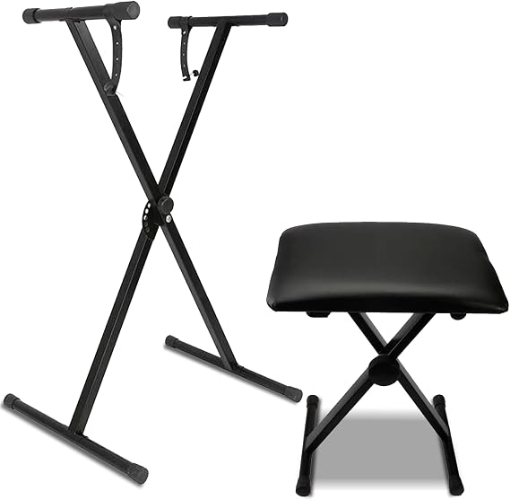 Ktaxon Single X Keyboard Stand and Bench Set, Adjustable Height Digital Piano Stand with Lockable Straps for 49 61 76 88 Keys