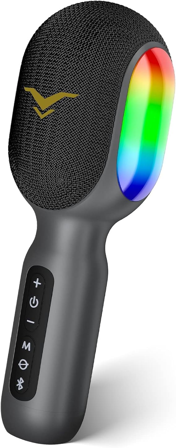 Bluetooth Karaoke Microphone, Portable Car Karaoke Microphone with Duet Mode, Dynamic Lights, Built-in Speaker, Vocal Remover, Music Recording, Gift for Adults & Kids, Wireless Karaoke Mic for Home