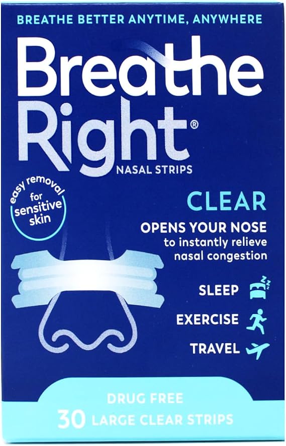 Breathe Right Nasal Strips Clear For Sensitive Skin Large 30 Each (Pack of 8)