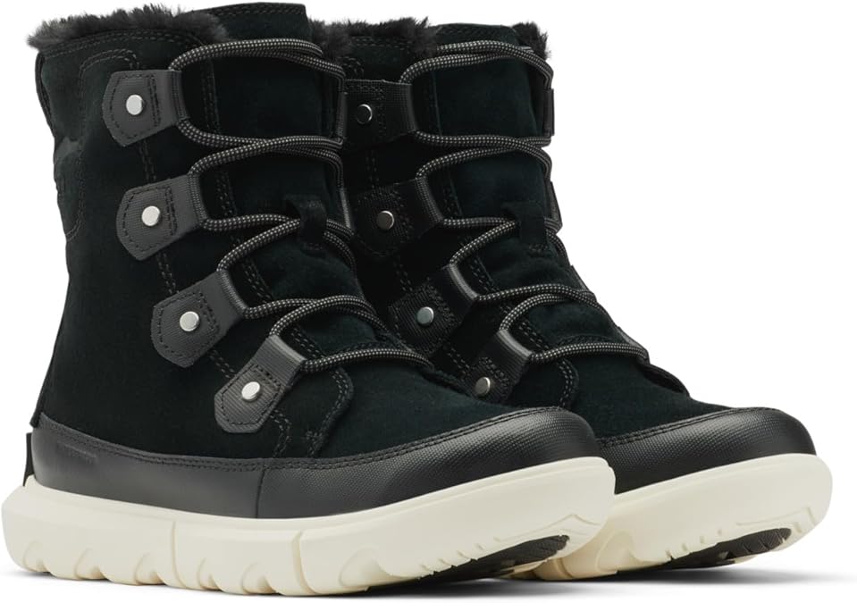 Sorel Women's Casual Winter Boots, Black Fawn Explorer 2 Joan Faux Fur, 6.5